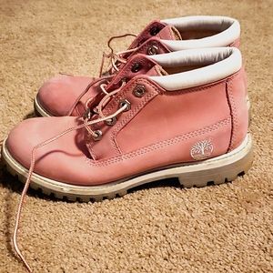 Women's pink Timberland boots
